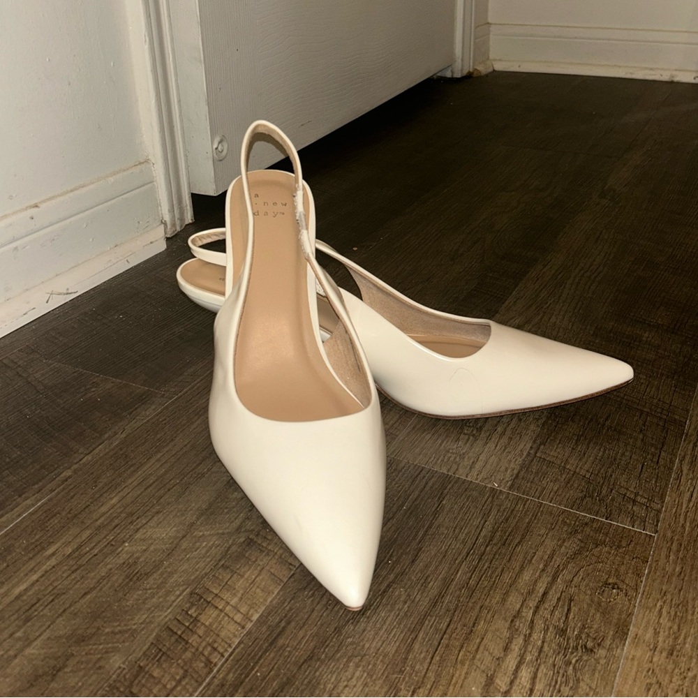 White Slingback Heels | A New Day White Ivory Cream Aubrey Kitten Size 11 NWOT